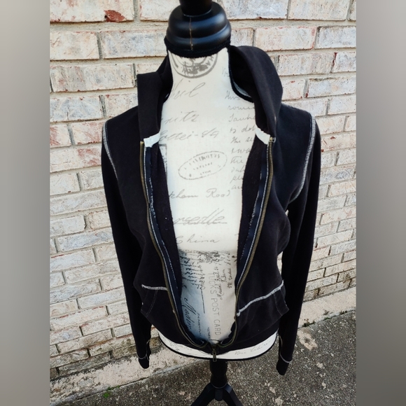 ⭐ Y2K! ⭐Victoria's Secret Love Pink Varsity Hoodie Black L - Picture 3 of 5